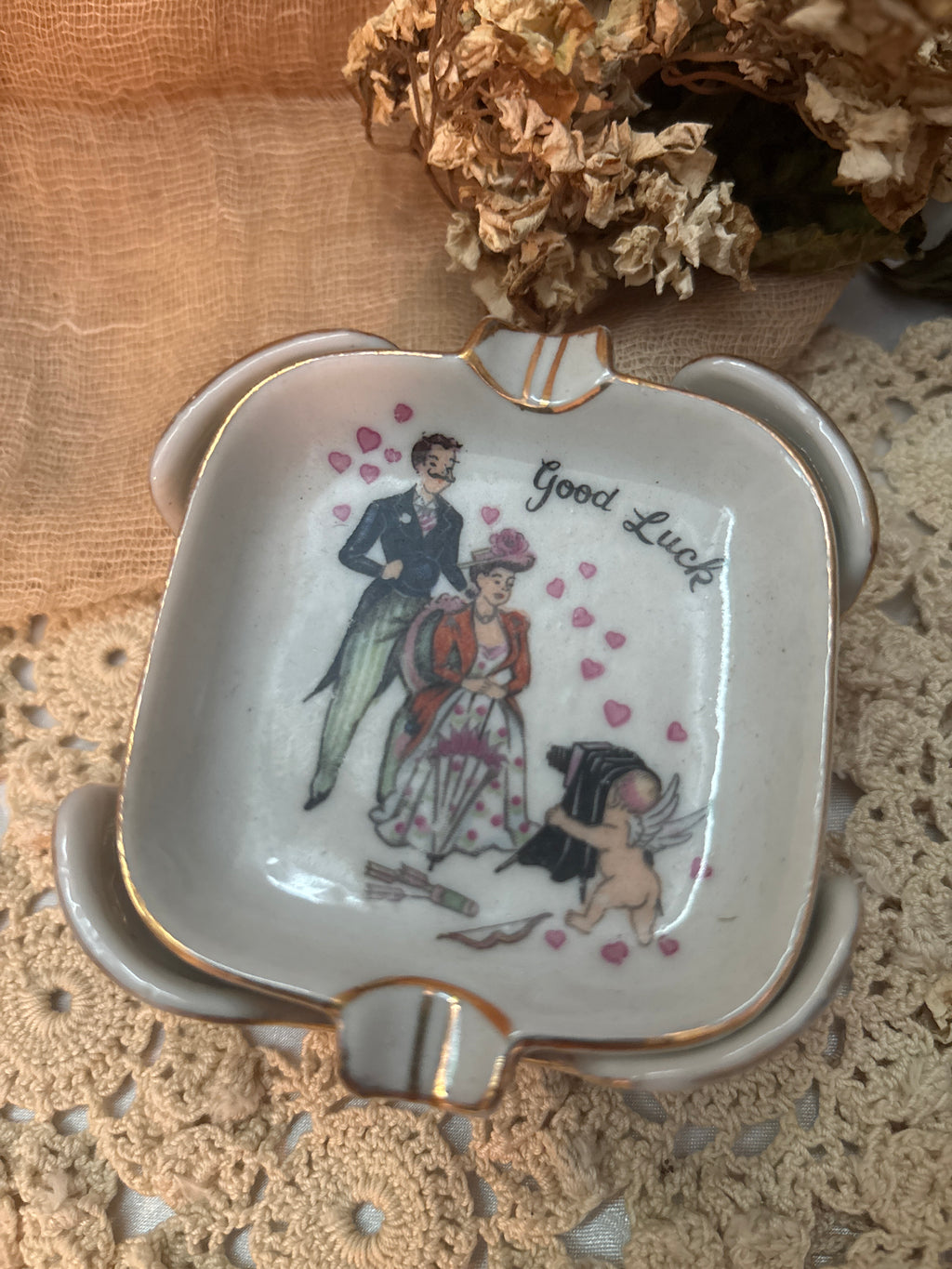 Vintage Square Porcelain Ashtrays  5 pcs Victorian