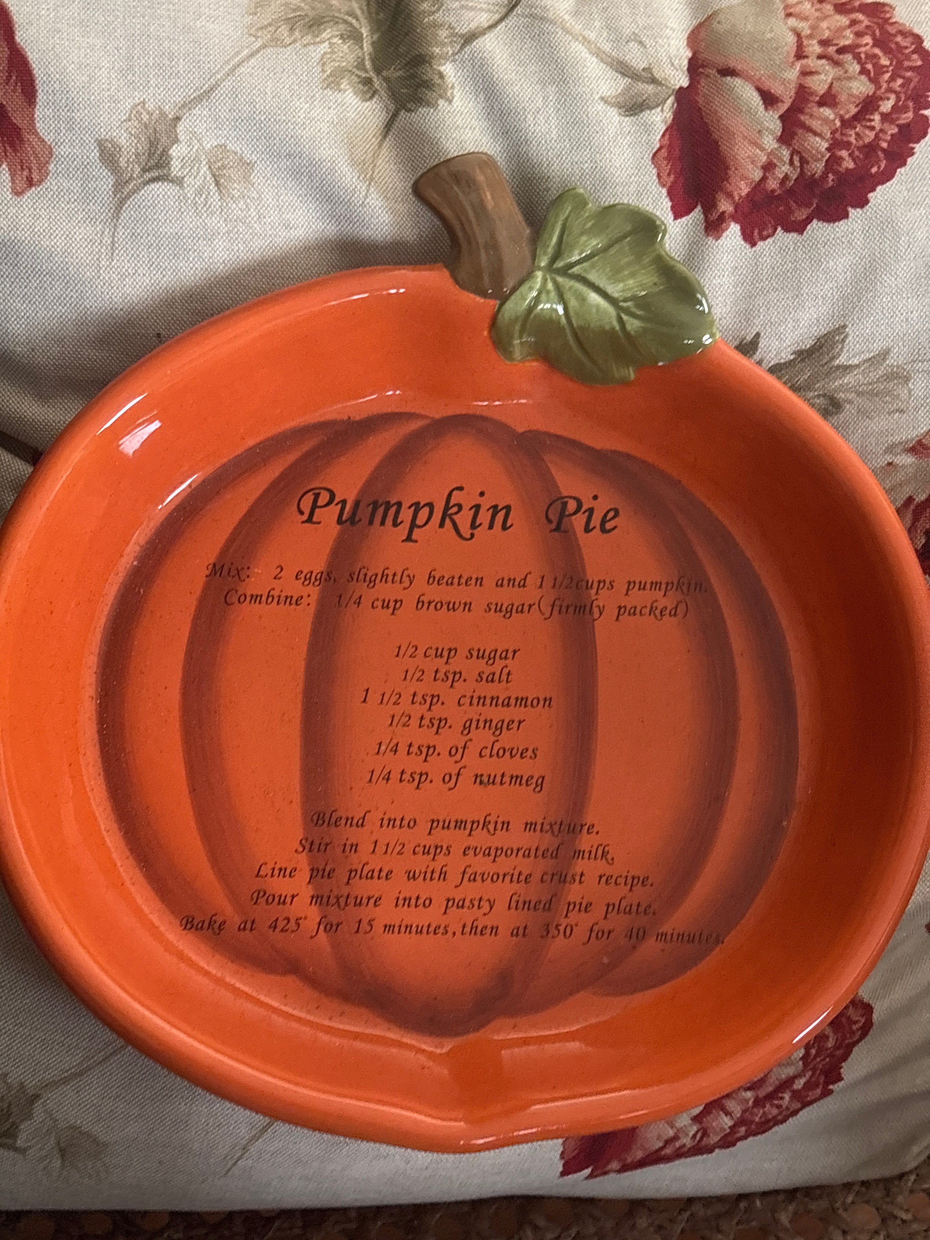 Pumpkin Pie Plate With Recipe Festive Baking Dish