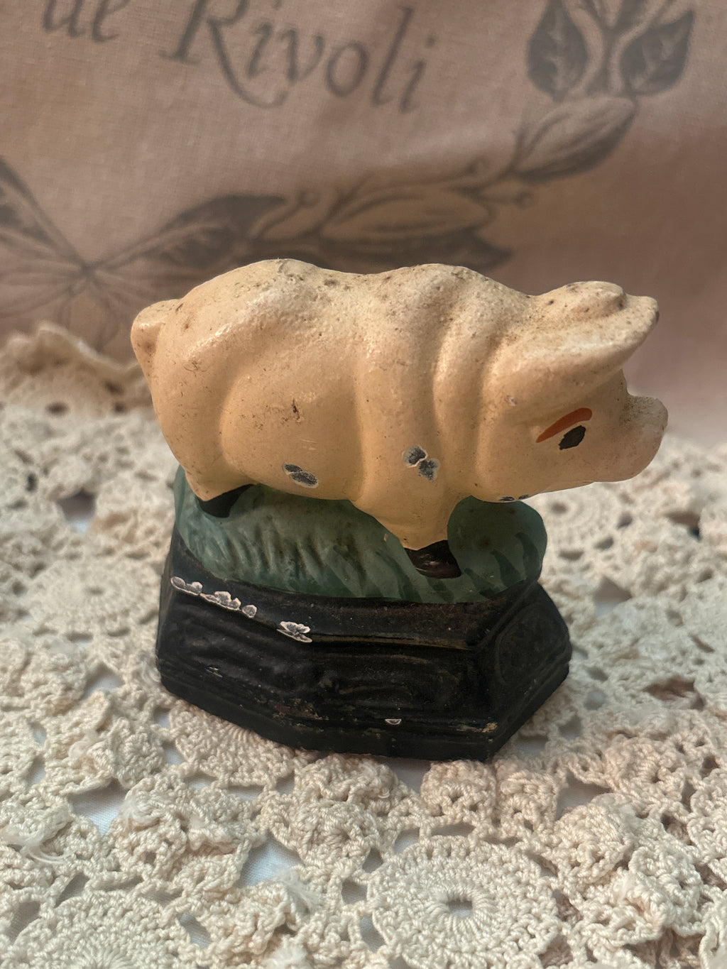Vintage cast iron small door stopper baby pig