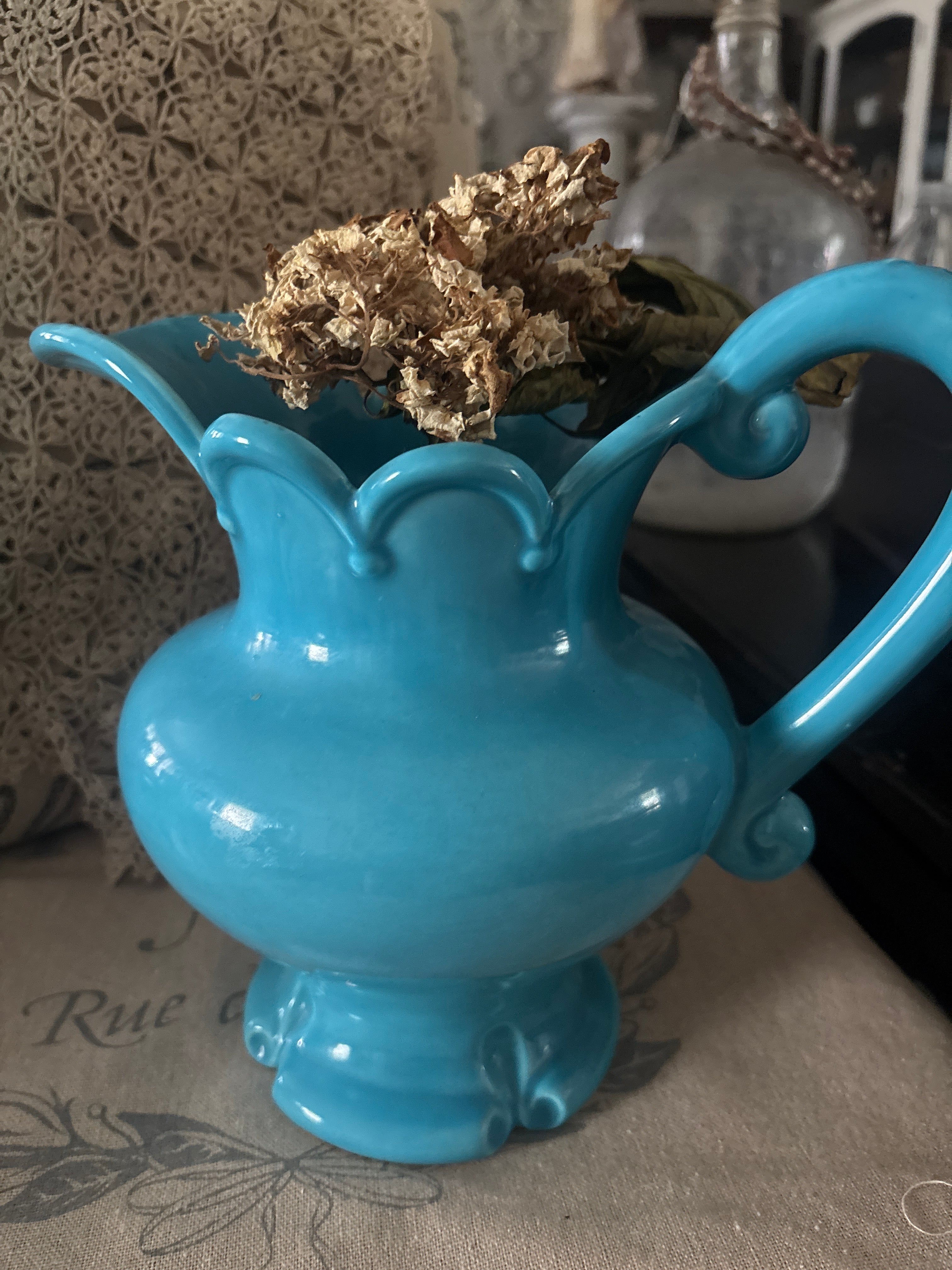 Vintage blue water pitcher 1965