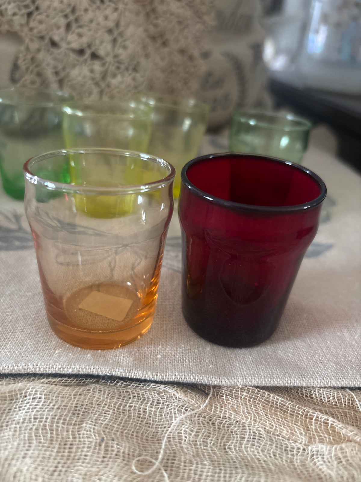 Vintage retro mid century shot glasses 6 colorful