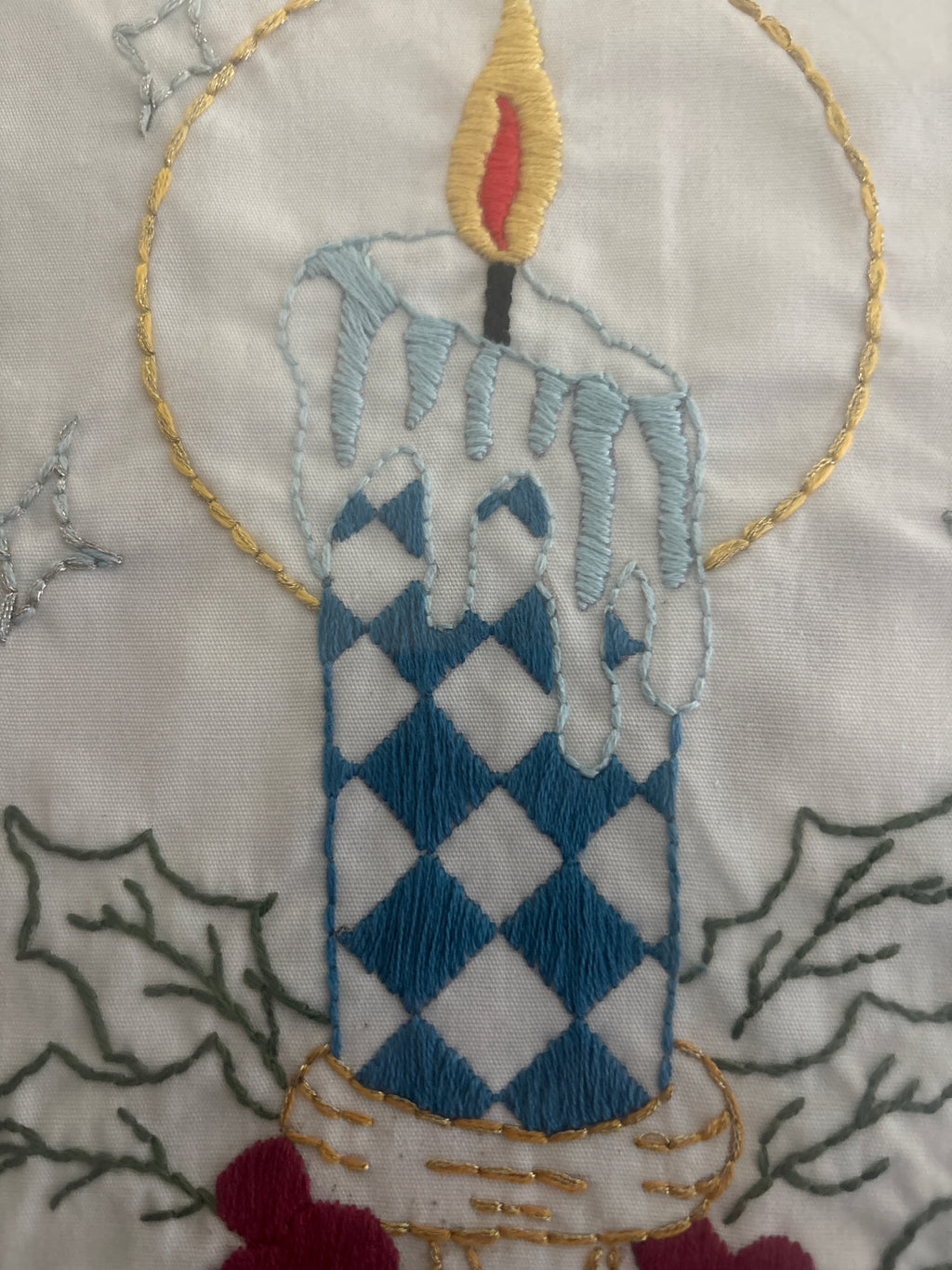Vintage Christmas handmade hand-embroidery  Christmas candle