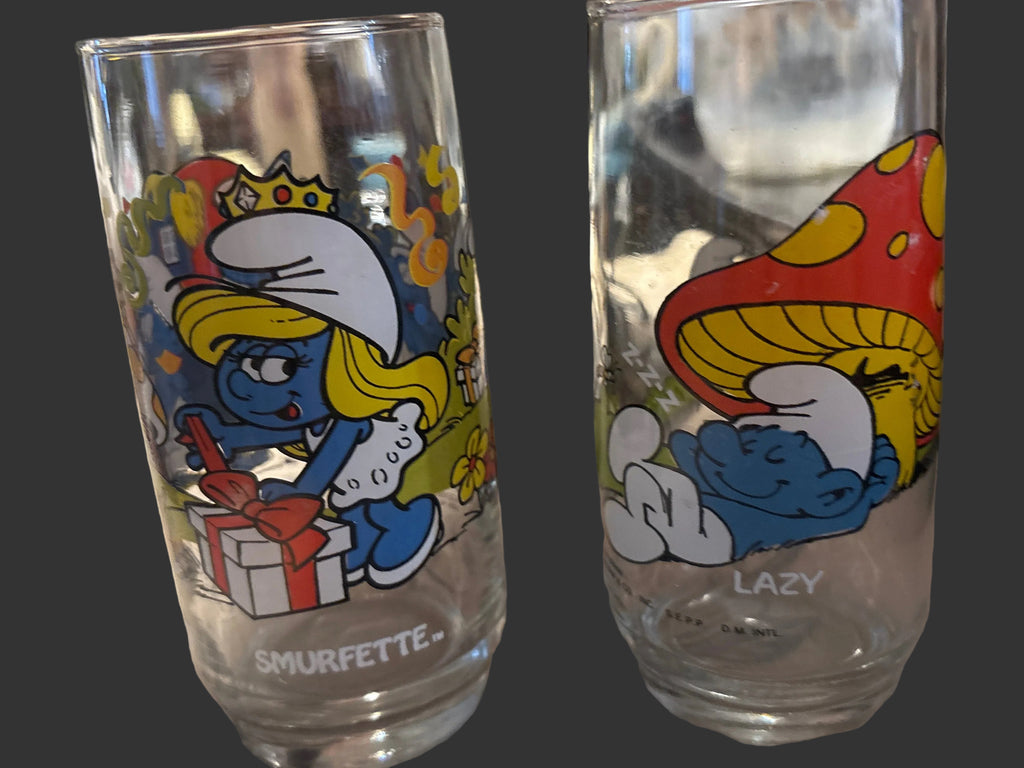 Vintage 1982 Smurf Glasses Set Of 2
