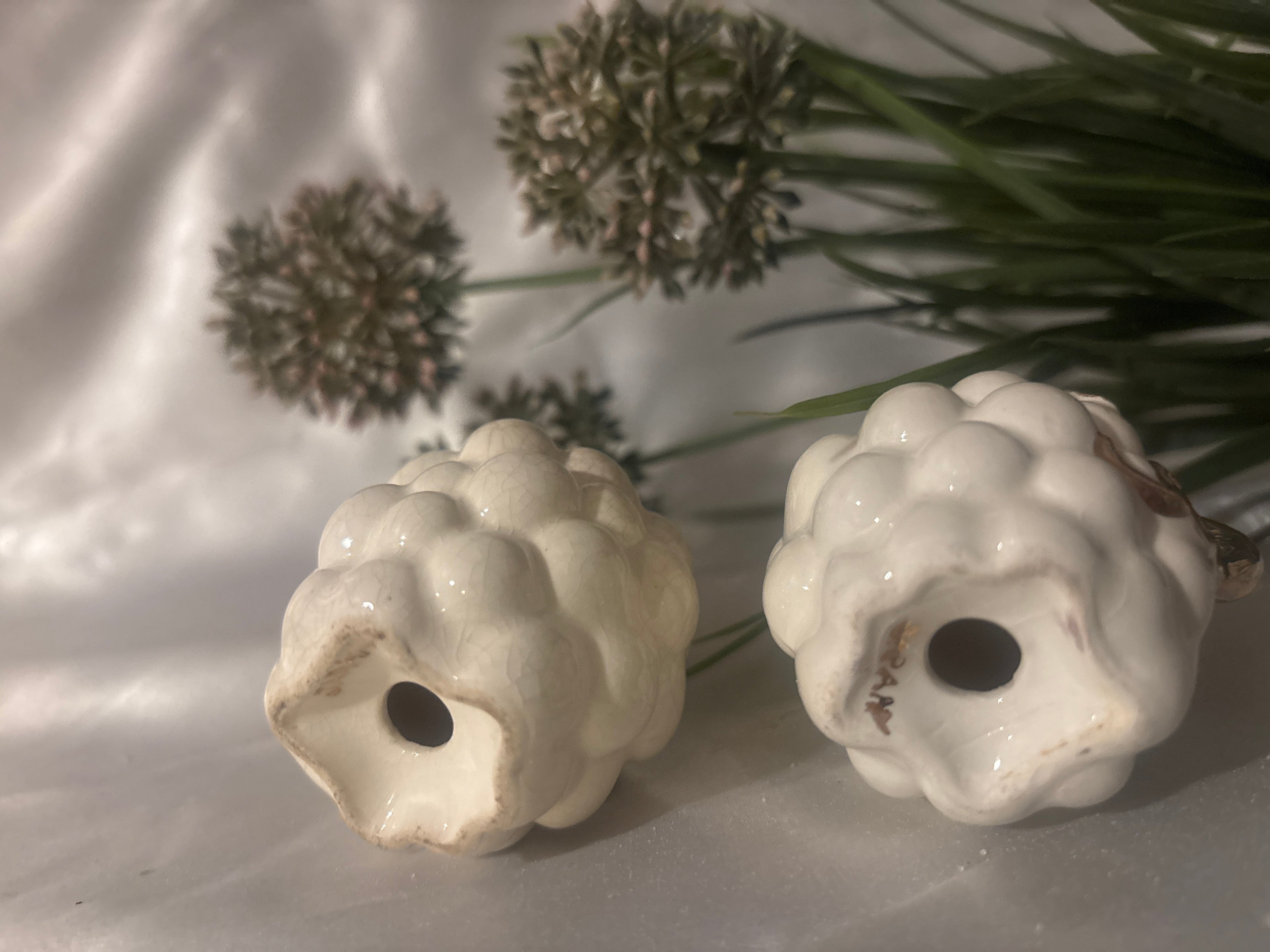 Vintage salt & pepper shakers white, and gold