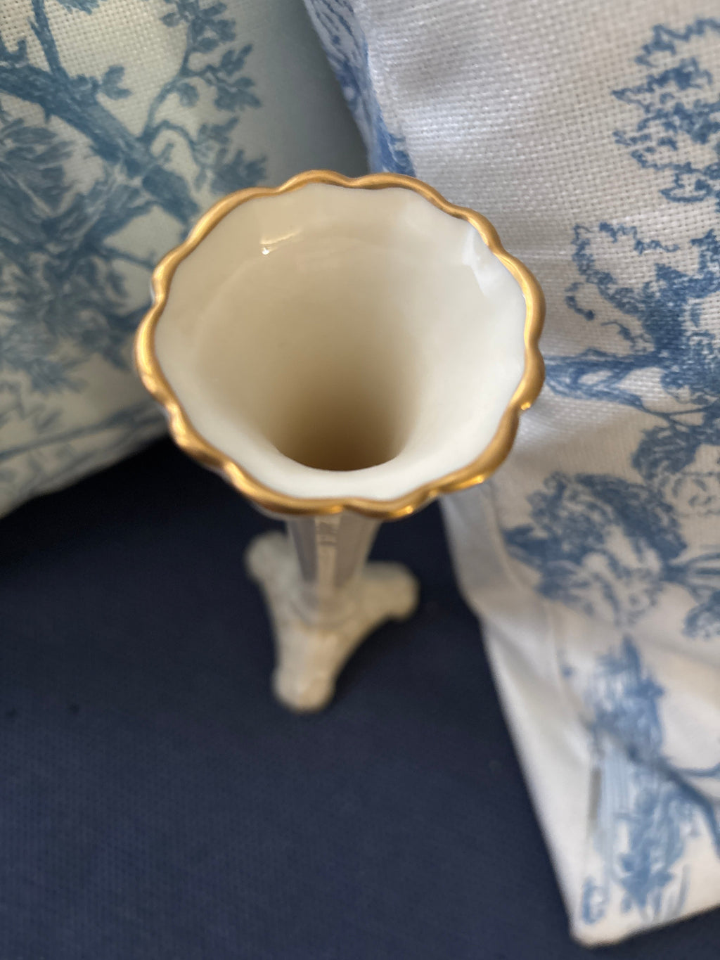 Vintage Lenox Ivory Porcelain Bud Vase with Gold Trim | Trumpet Footed Pedestal