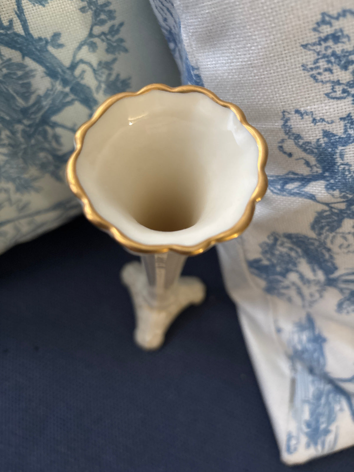 Vintage Lenox Ivory Porcelain Bud Vase with Gold Trim | Trumpet Footed Pedestal
