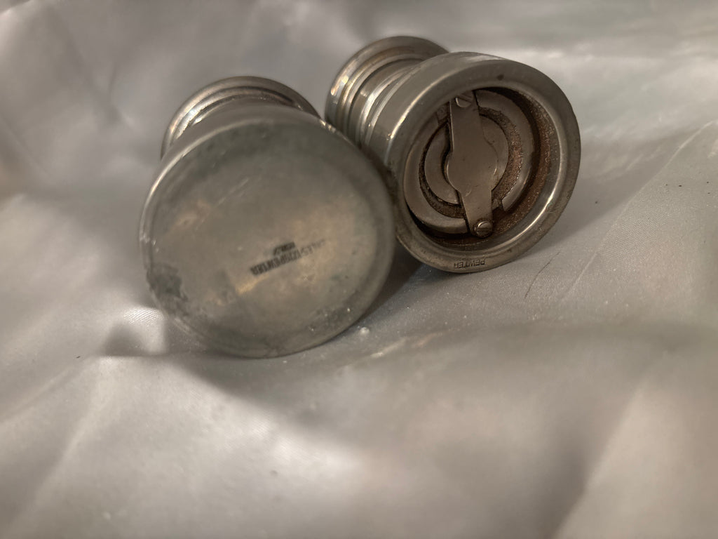 Vintage Pewter Salt Shaker & Pepper Mill Grinder Set Manual Adjustable