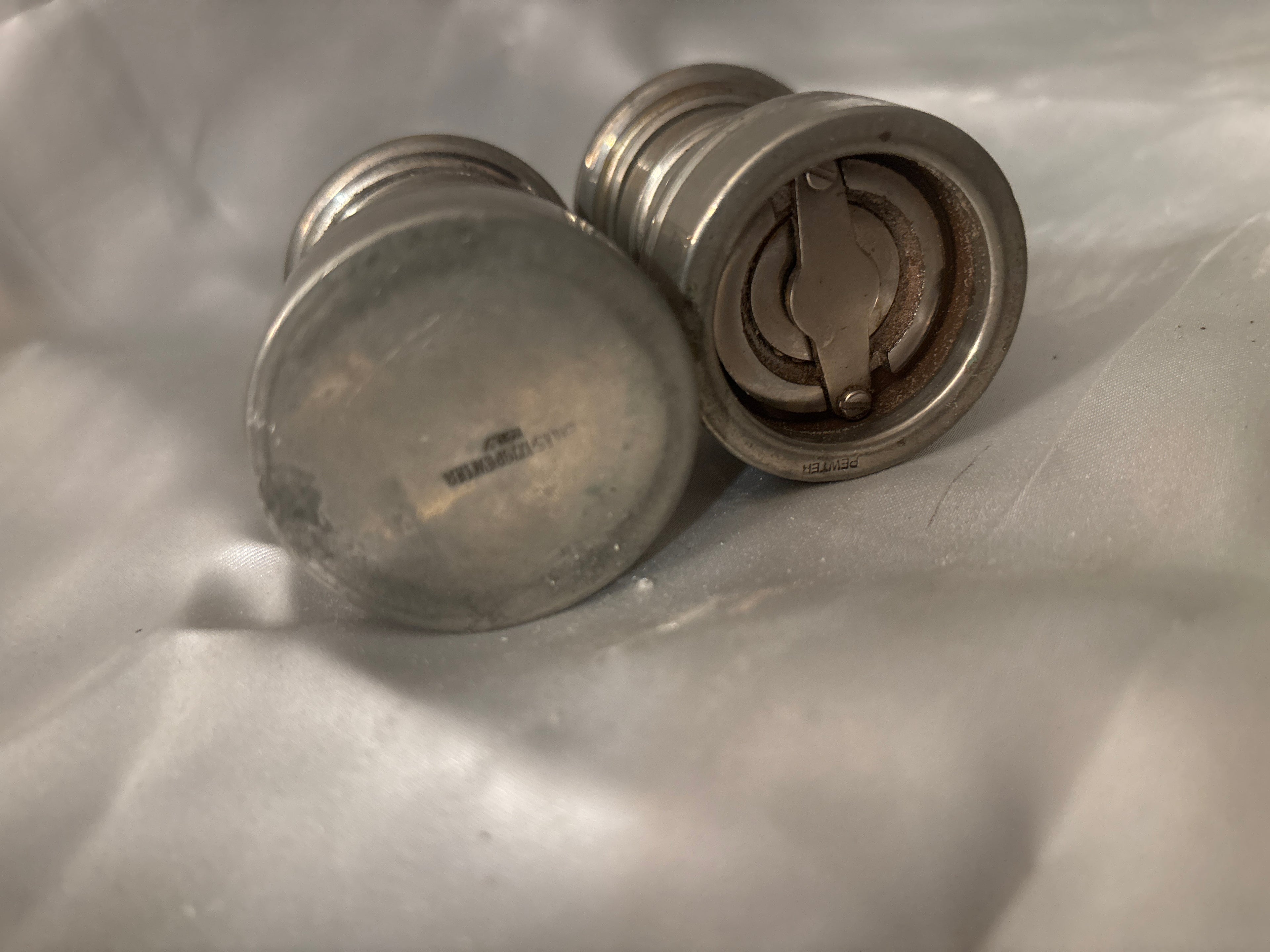 Vintage Pewter Salt Shaker & Pepper Mill Grinder Set Manual Adjustable