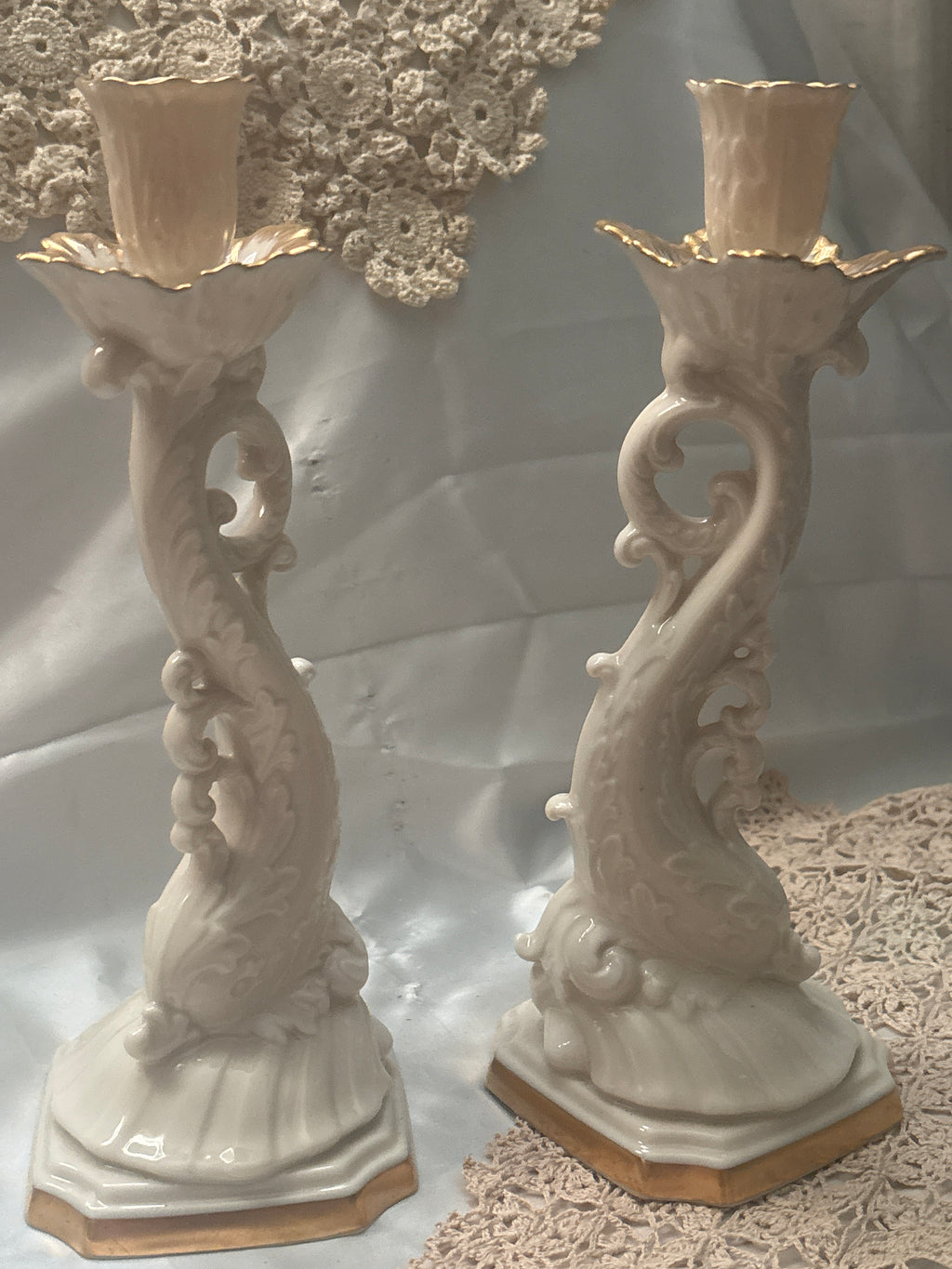 Vintage  Set Lenox Dolphins 24k Gold Trim Ivory