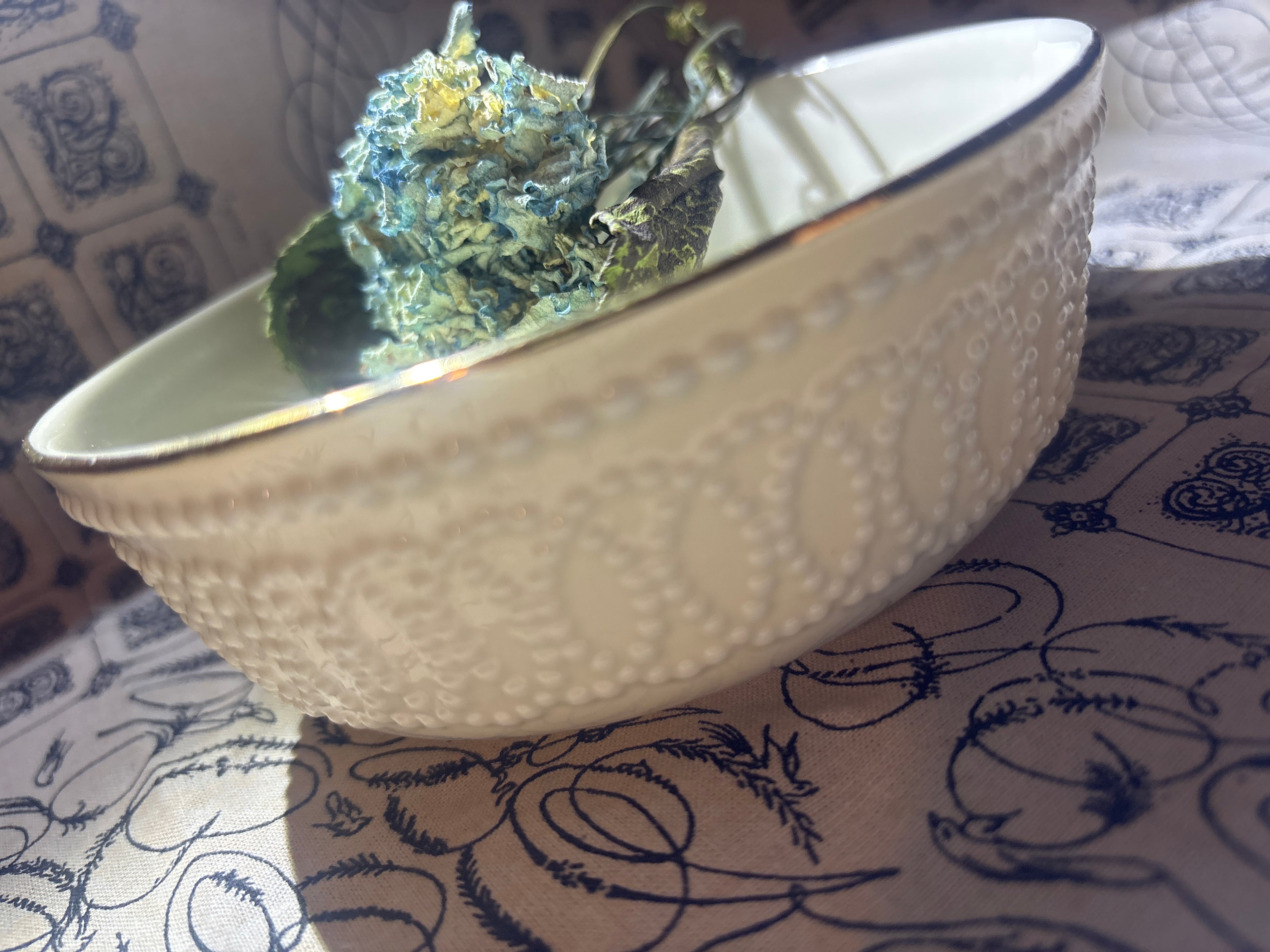 Lenox Ivory Beaded Bowl Featuring a Raised Pattern and 24 karat Gold