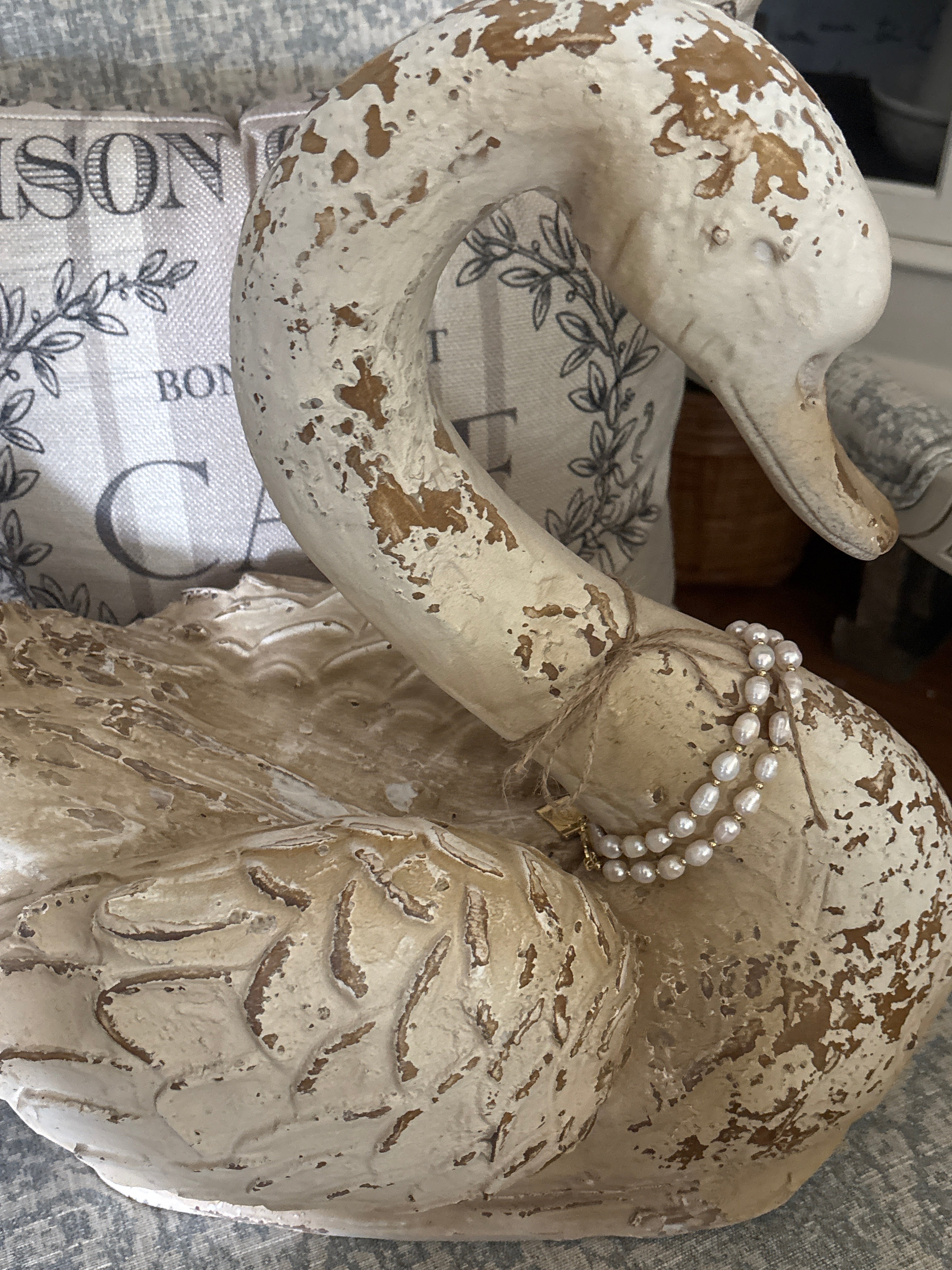 Vintage  inspired Distressed Swan Planter