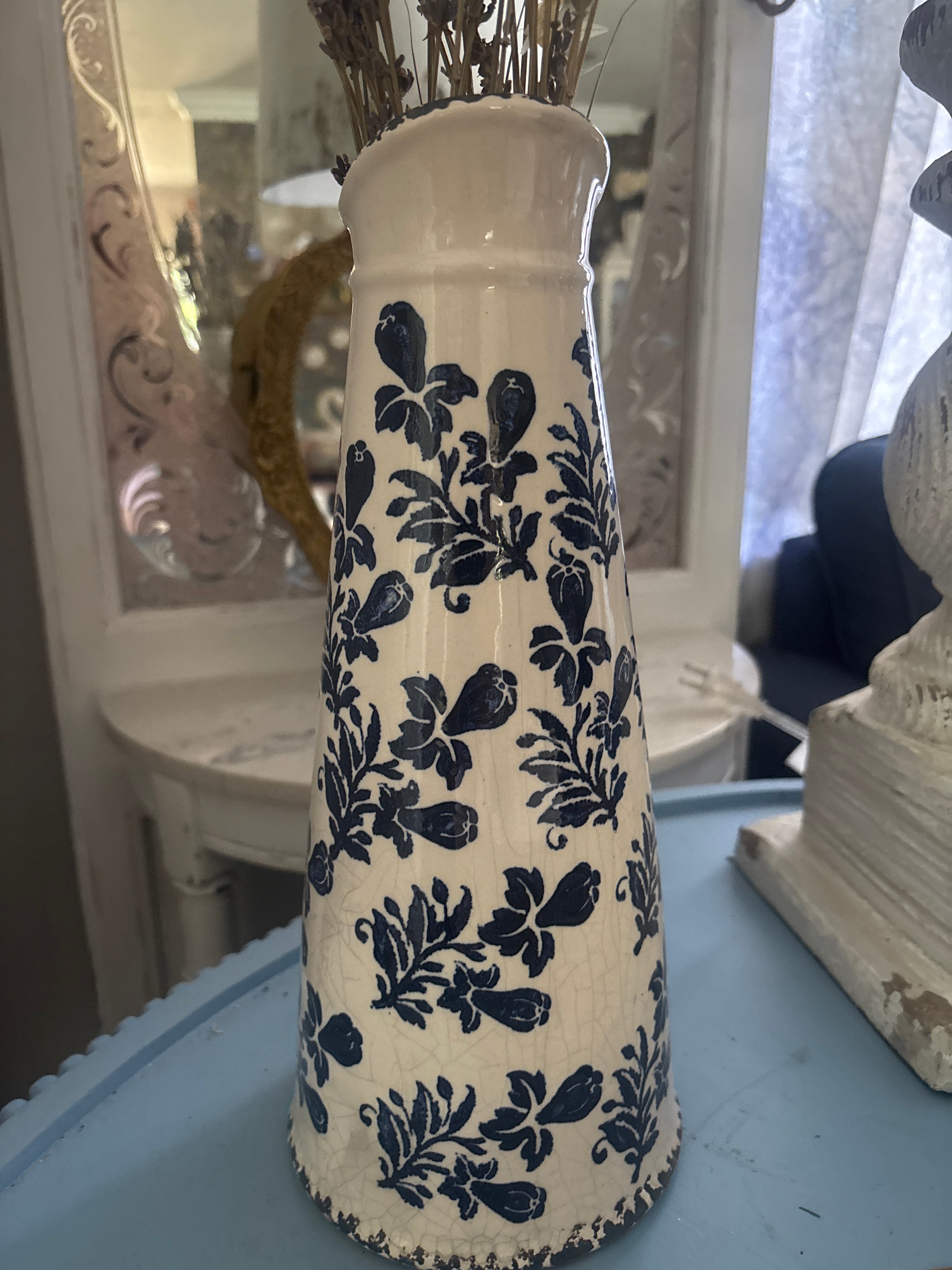 Blue Floral Pitcher Vase