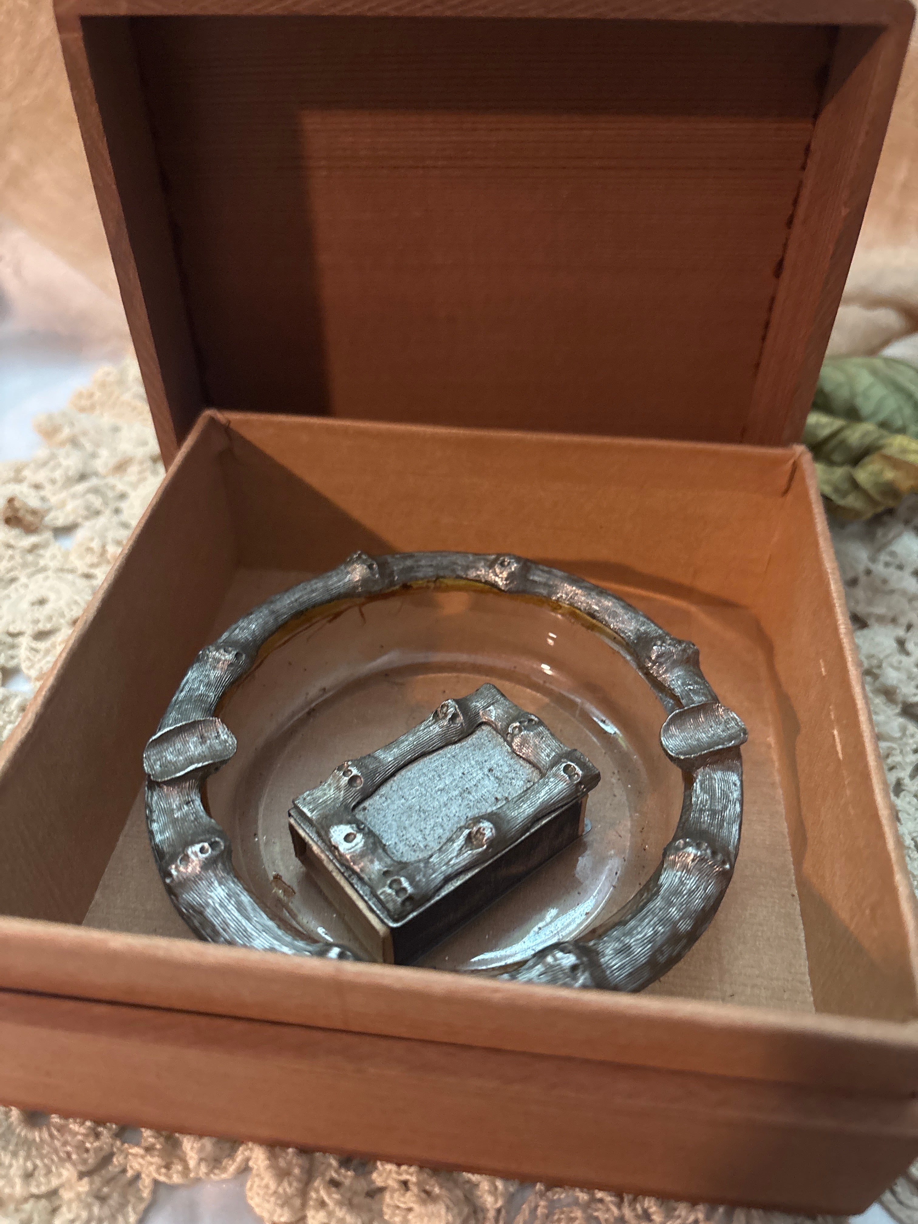 Vintage Faux Bamboo Ash Tray and Mini Matchbox original box