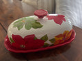 The Pioneer Woman Stoneware Holiday Christmas Poinsettia Butter Dish