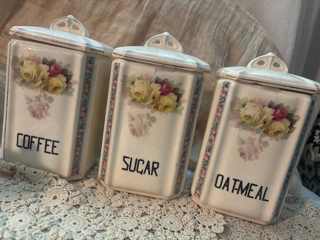 Antique 1920's Set of 3 Floral Czechoslovakia Ceramic