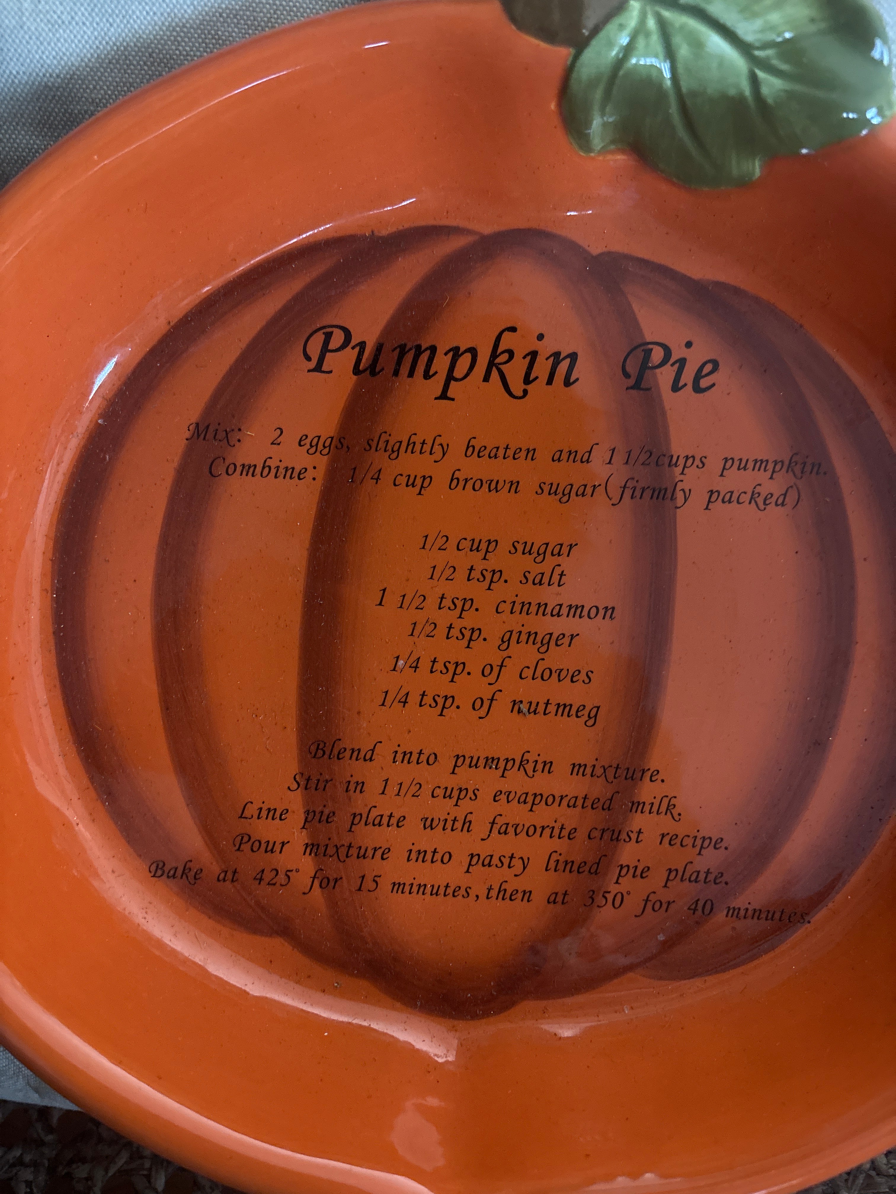 Pumpkin Pie Plate With Recipe Festive Baking Dish