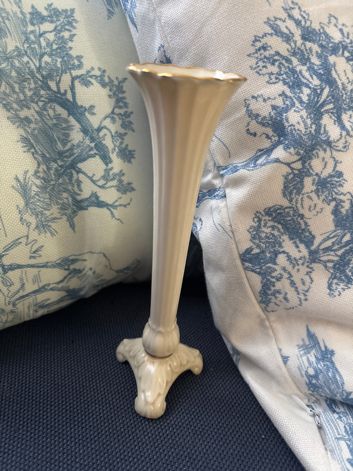 Vintage Lenox Ivory Porcelain Bud Vase with Gold Trim | Trumpet Footed Pedestal