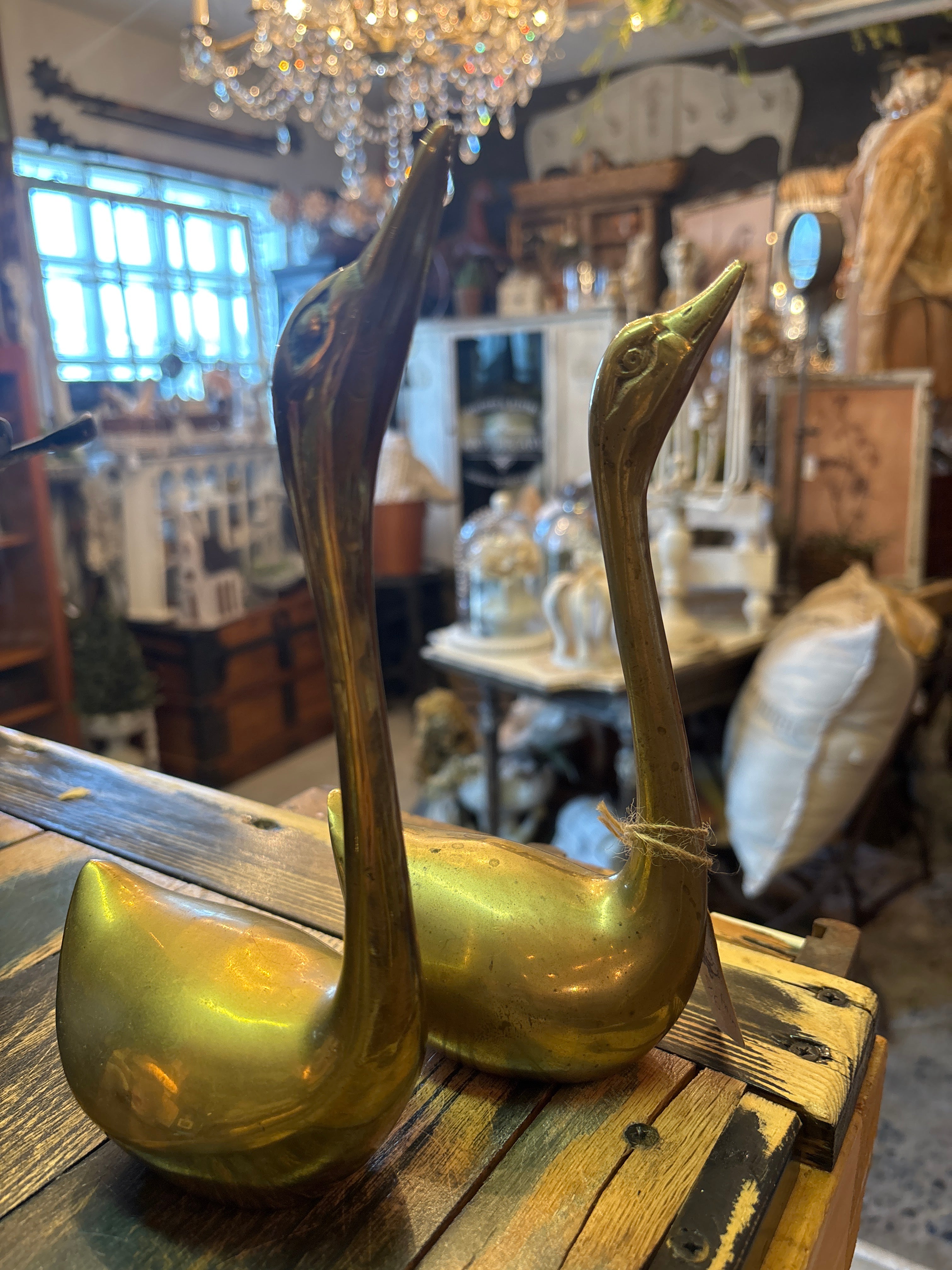 Vintage brass set swans