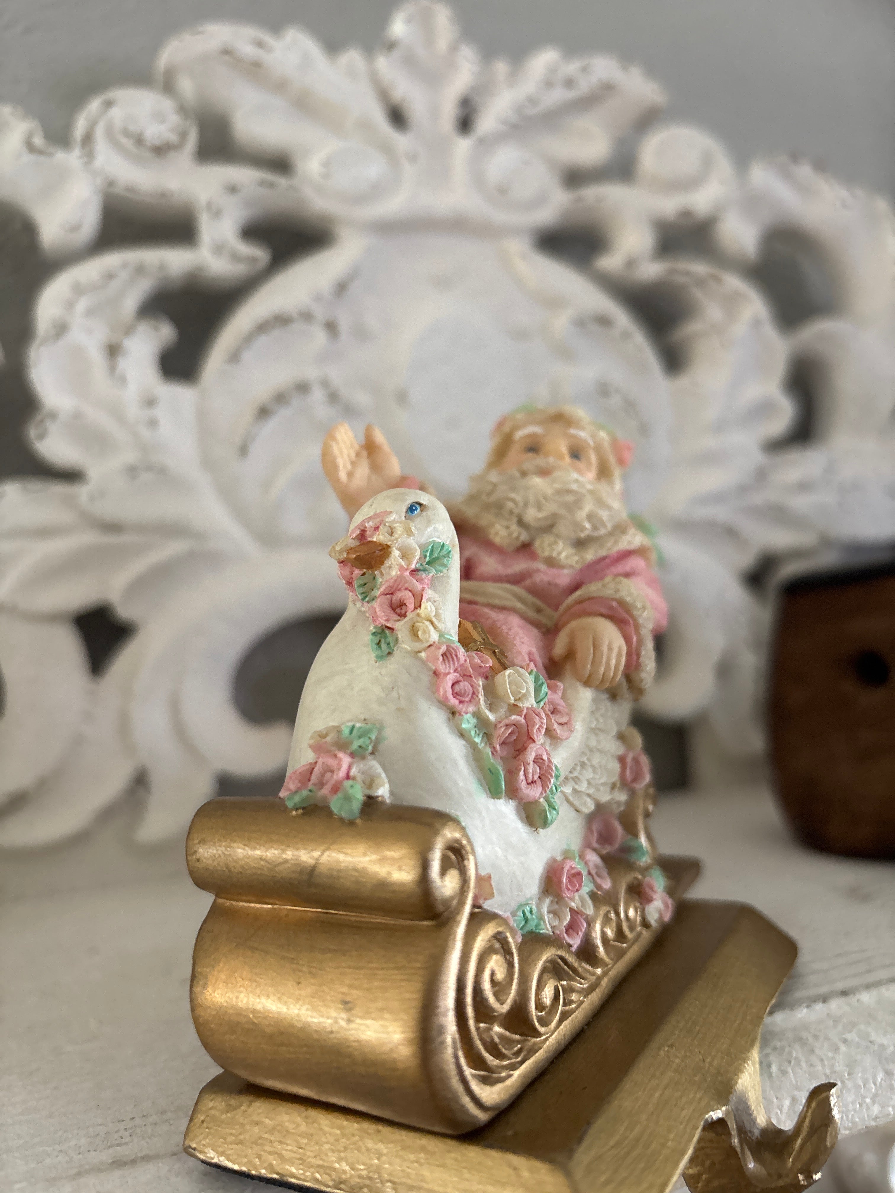 Vintage Santa & swan pink stoking holder hook