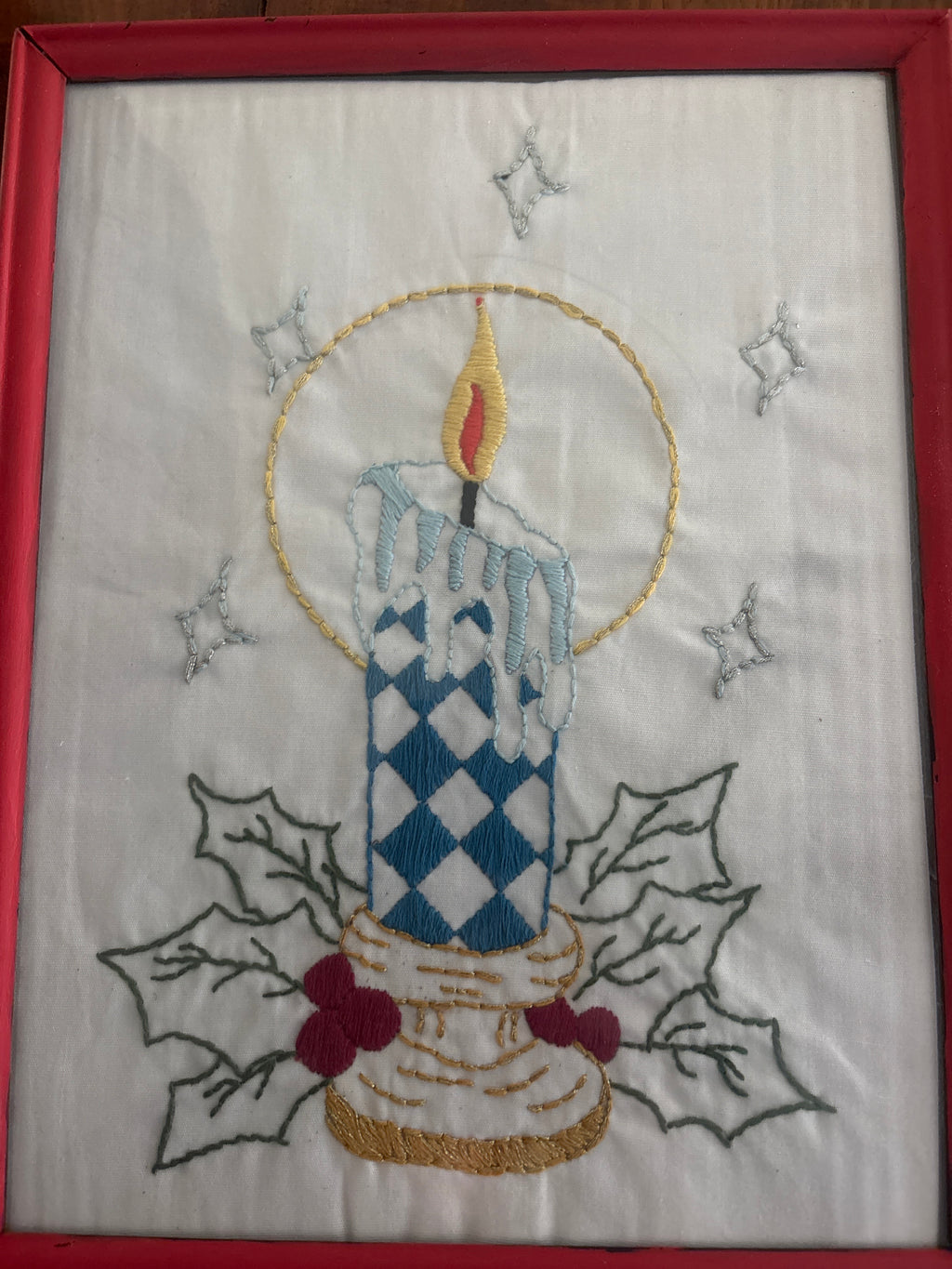 Vintage Christmas handmade hand-embroidery  Christmas candle