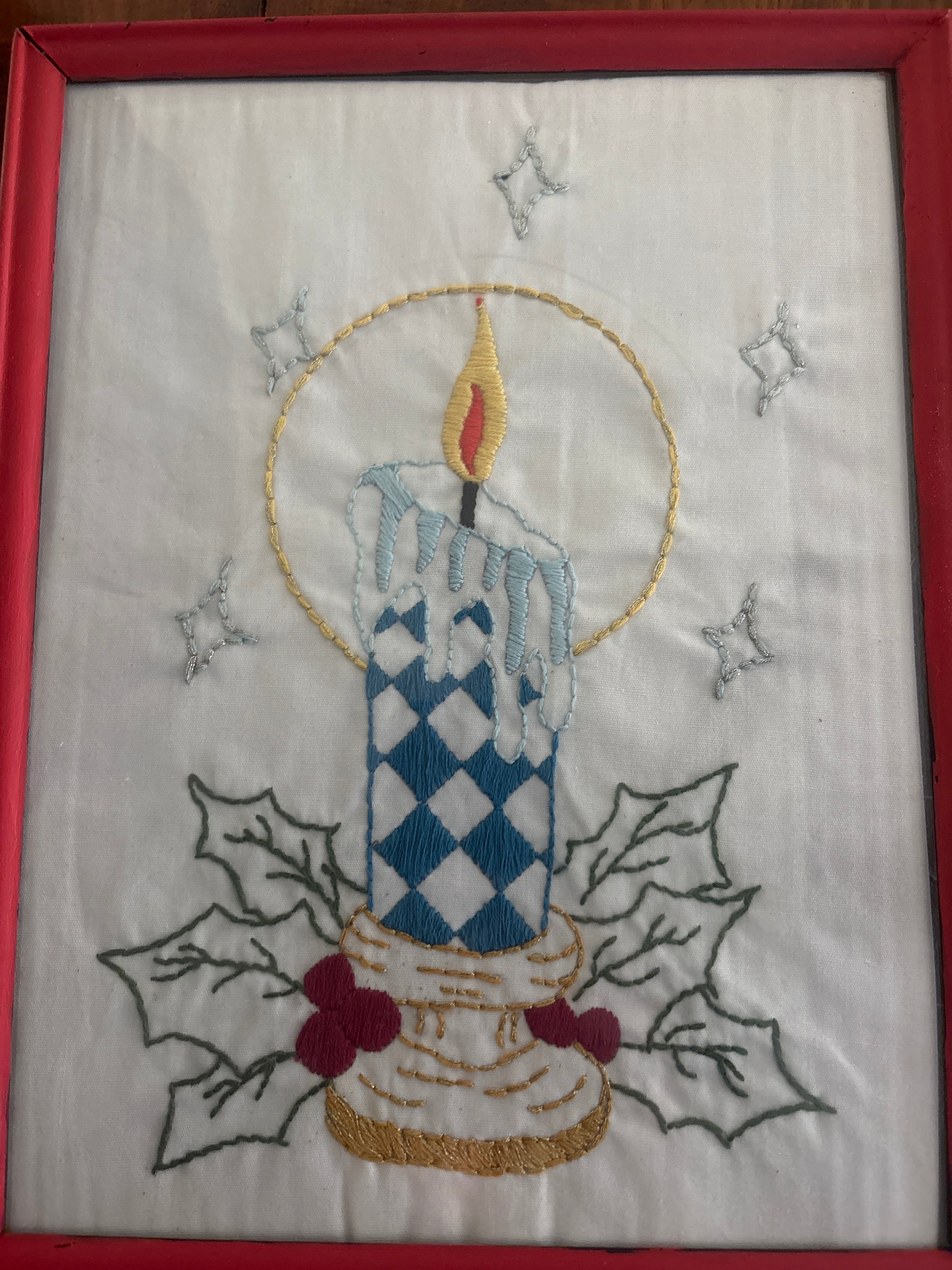 Vintage Christmas handmade hand-embroidery  Christmas candle