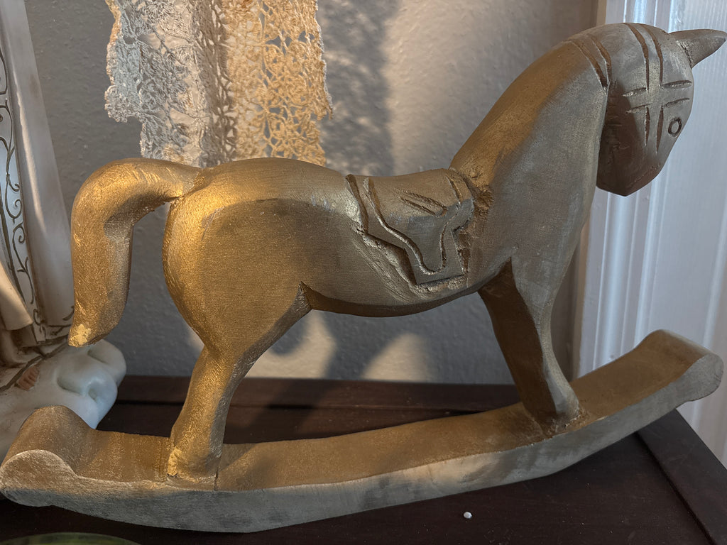 Wooden rocking horse vintage gold