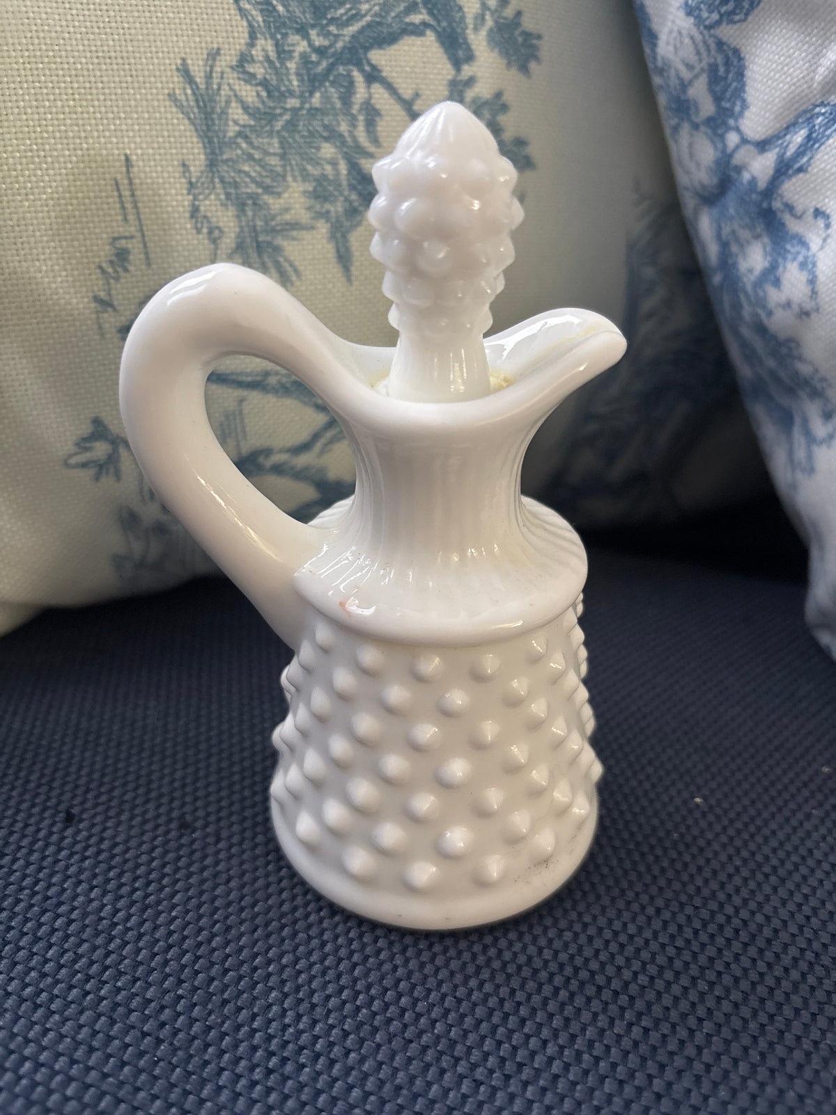 Vintage Milk Glass Hobnail Cruet with Stopper — Fenton Style Cottage Farmhouse Decor