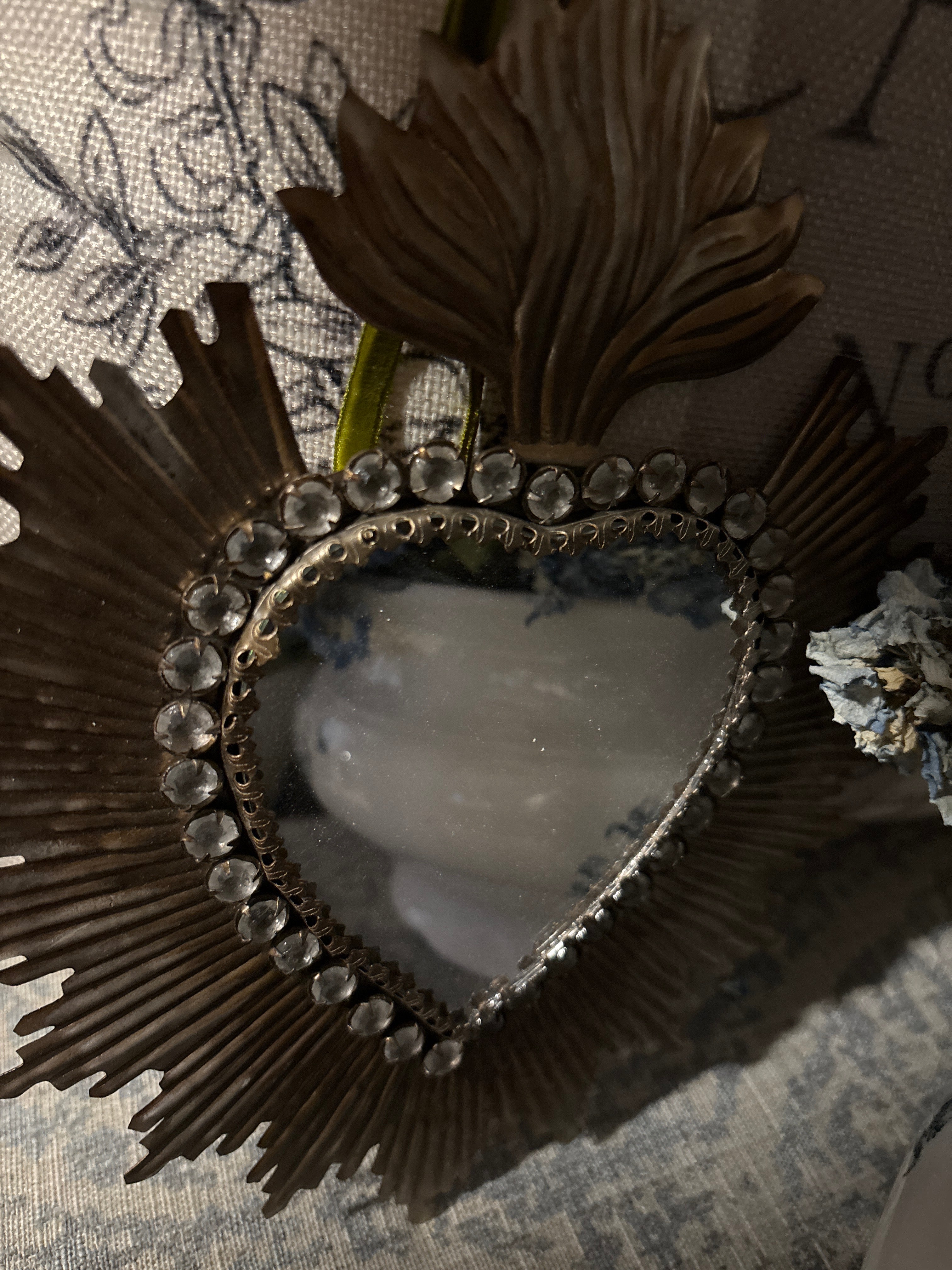 Sacred Heart gold mirror with rhinestones