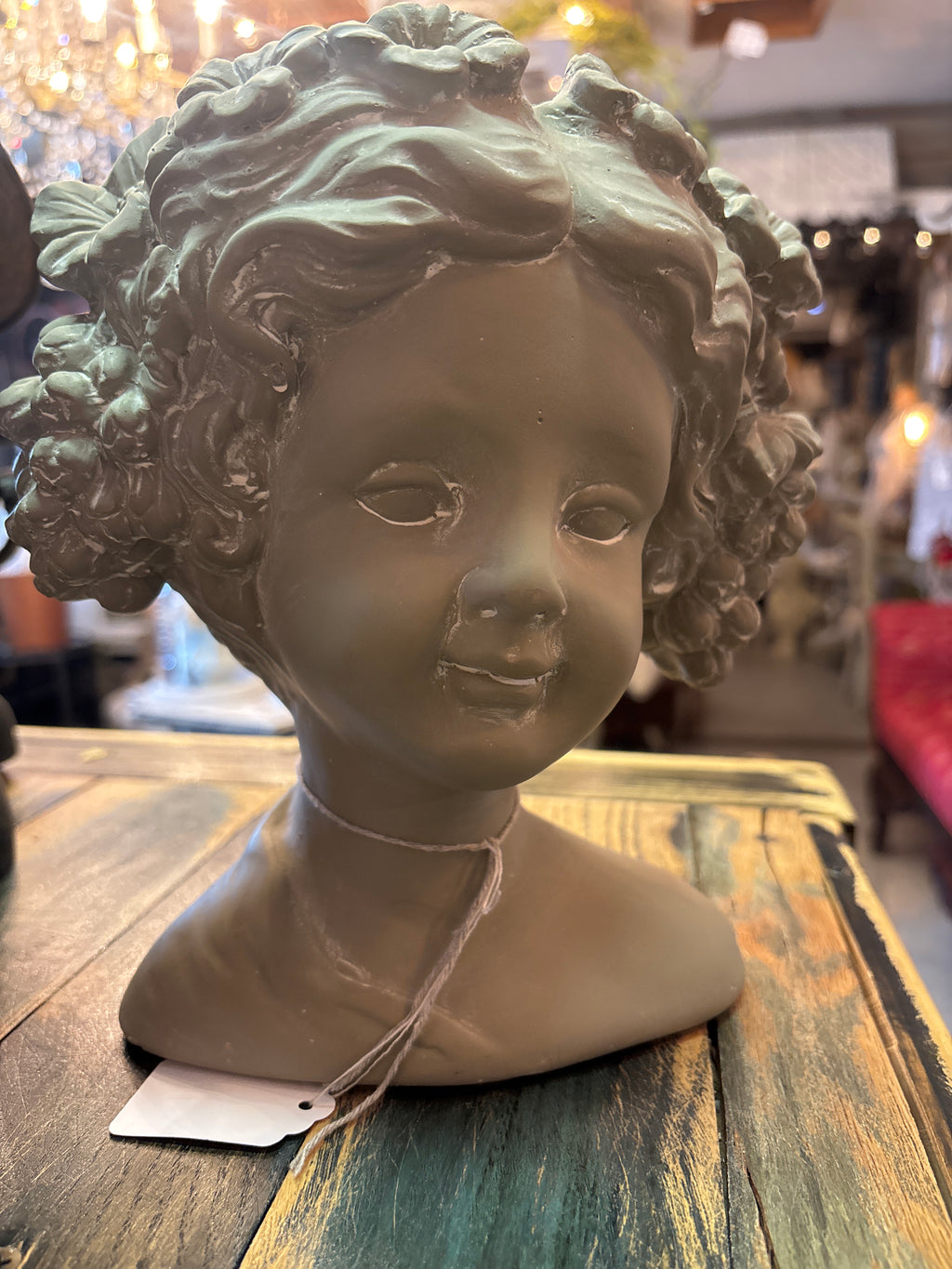 Girl concrete head planter