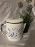 Vintage enamel tea pot blue and white