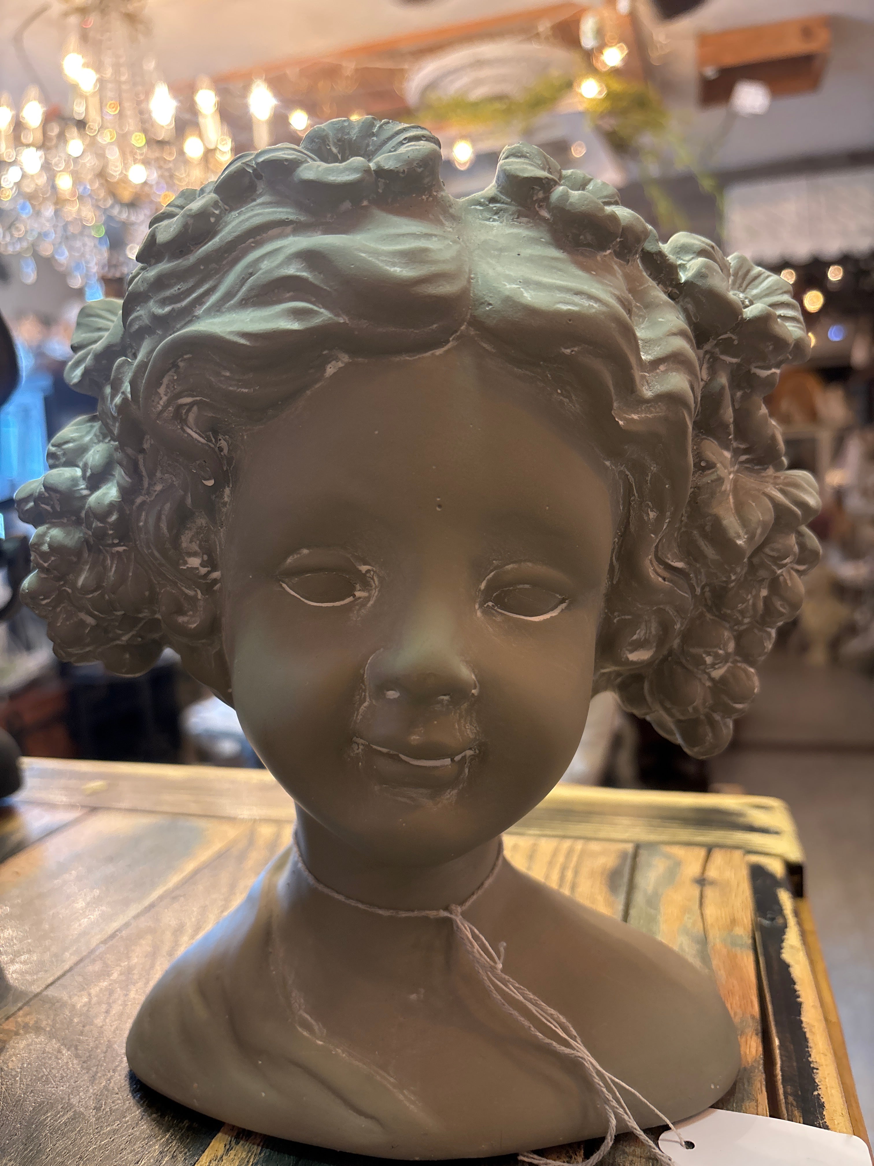 Girl concrete head planter