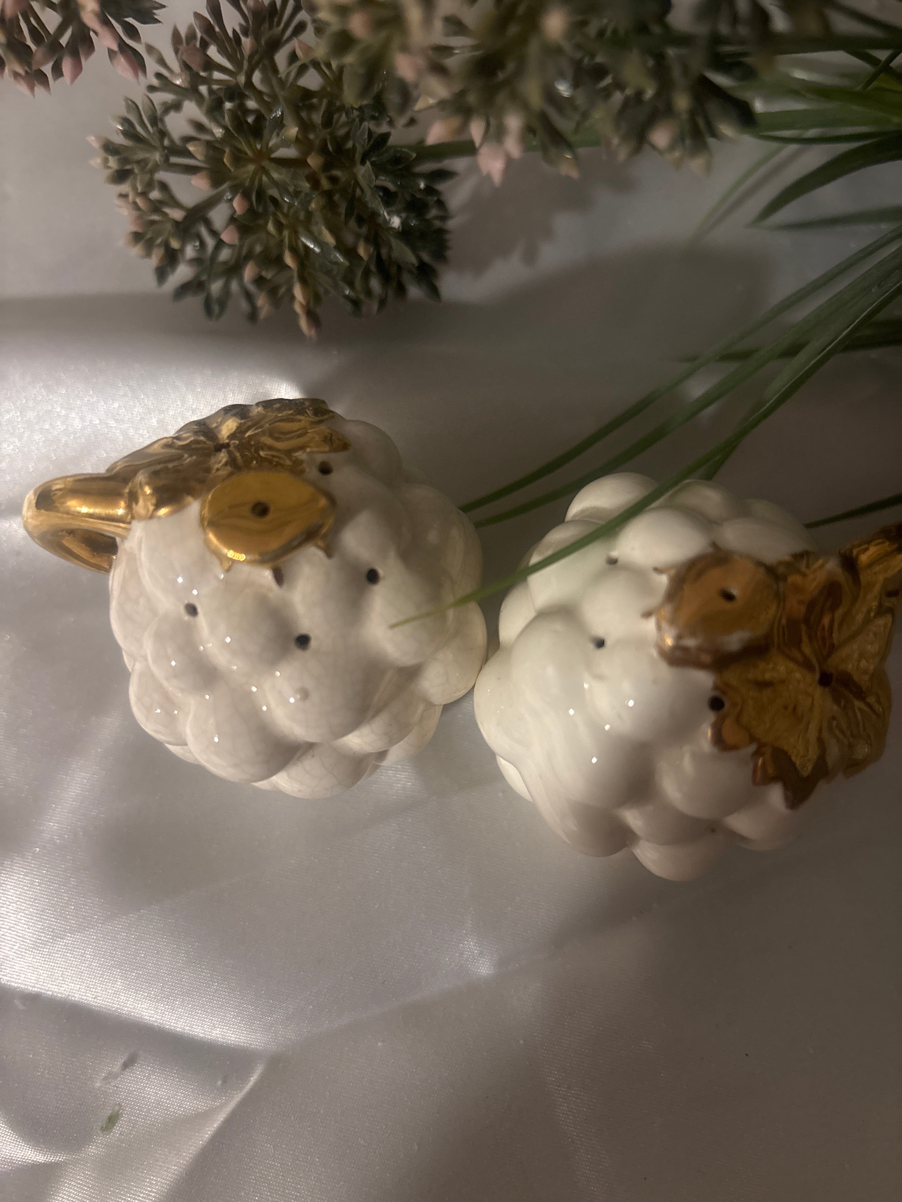 Vintage salt & pepper shakers white, and gold