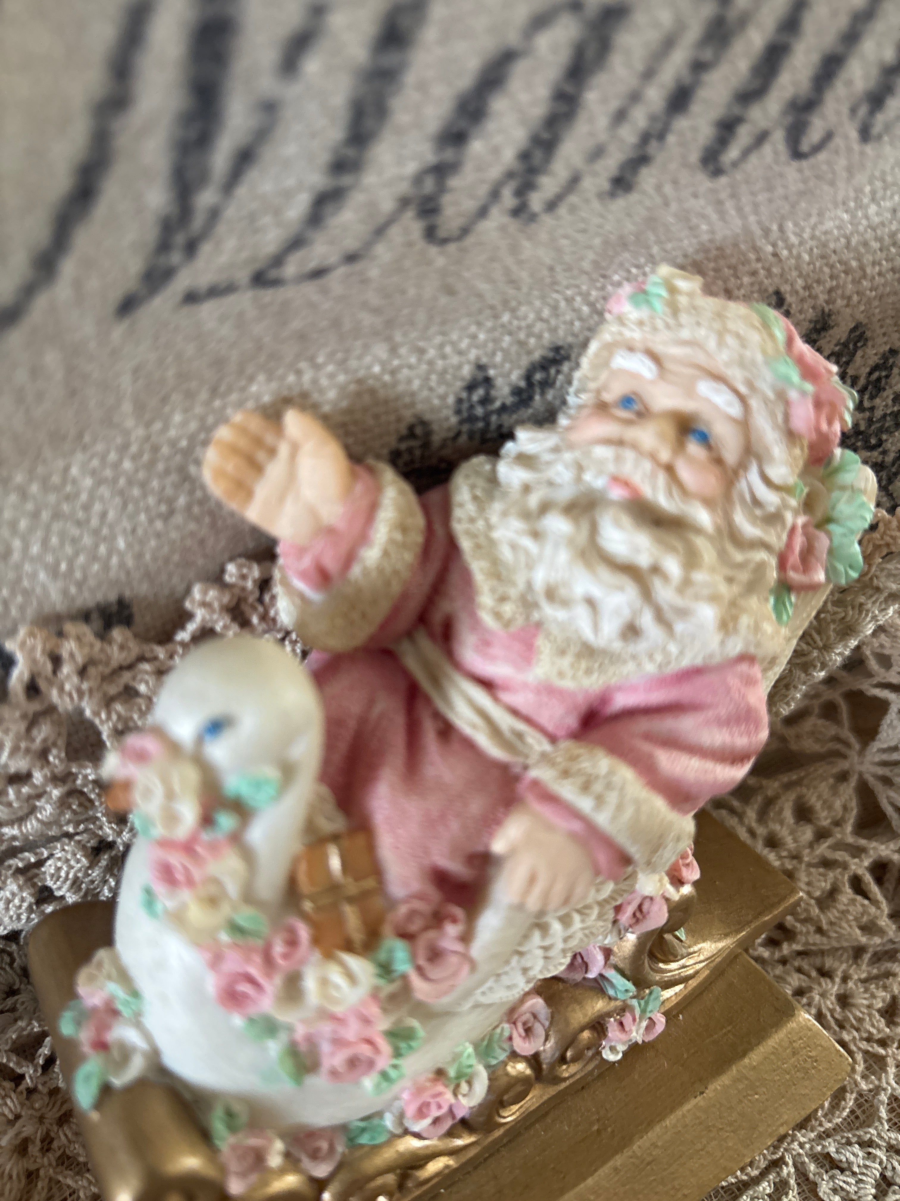 Vintage Santa & swan pink stoking holder hook