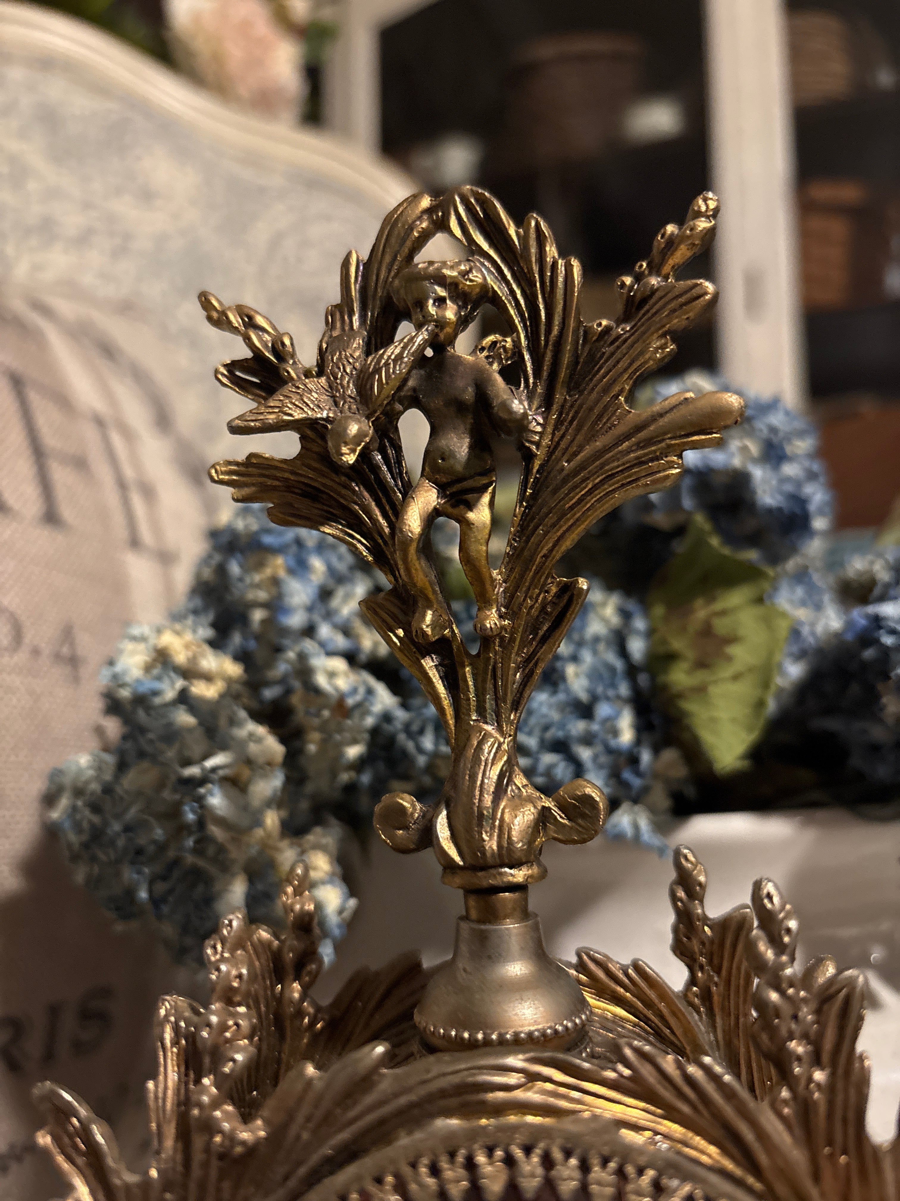 Vintage Ornate Brass Cherub Perfume Bottle