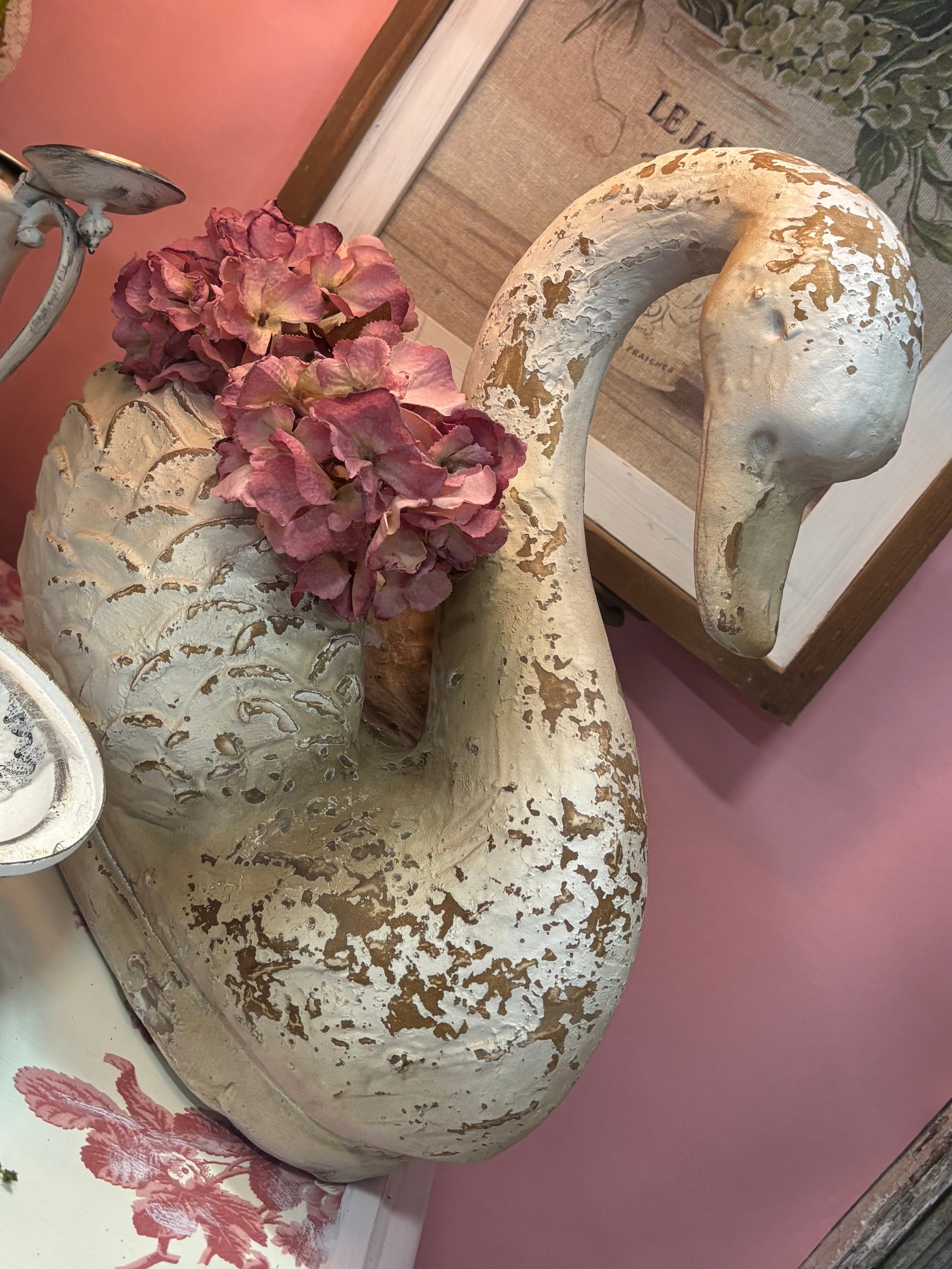 Vintage  inspired Distressed Swan Planter