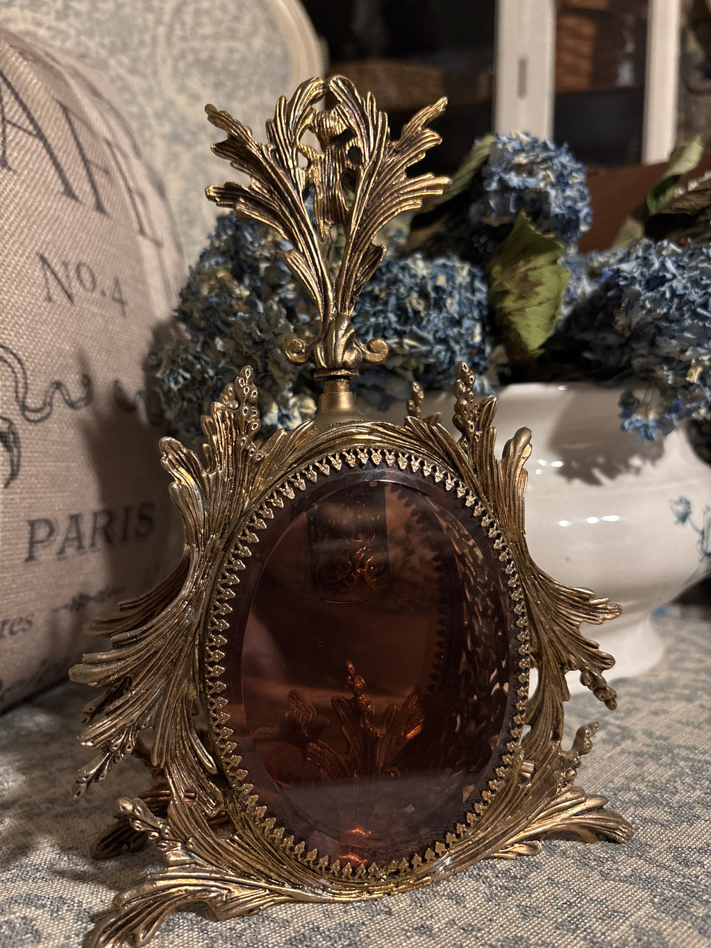 Vintage Ornate Brass Cherub Perfume Bottle