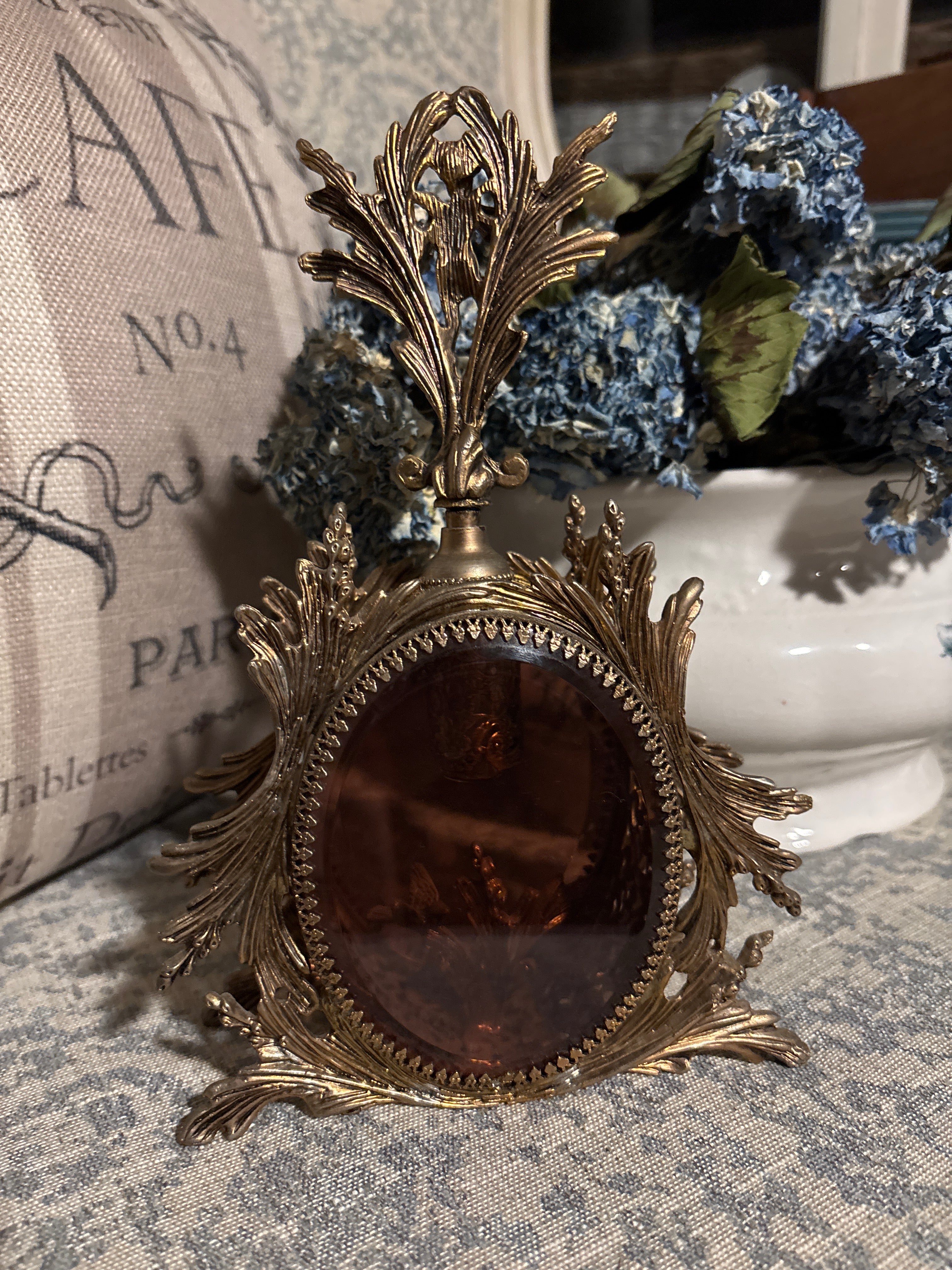 Vintage Ornate Brass Cherub Perfume Bottle