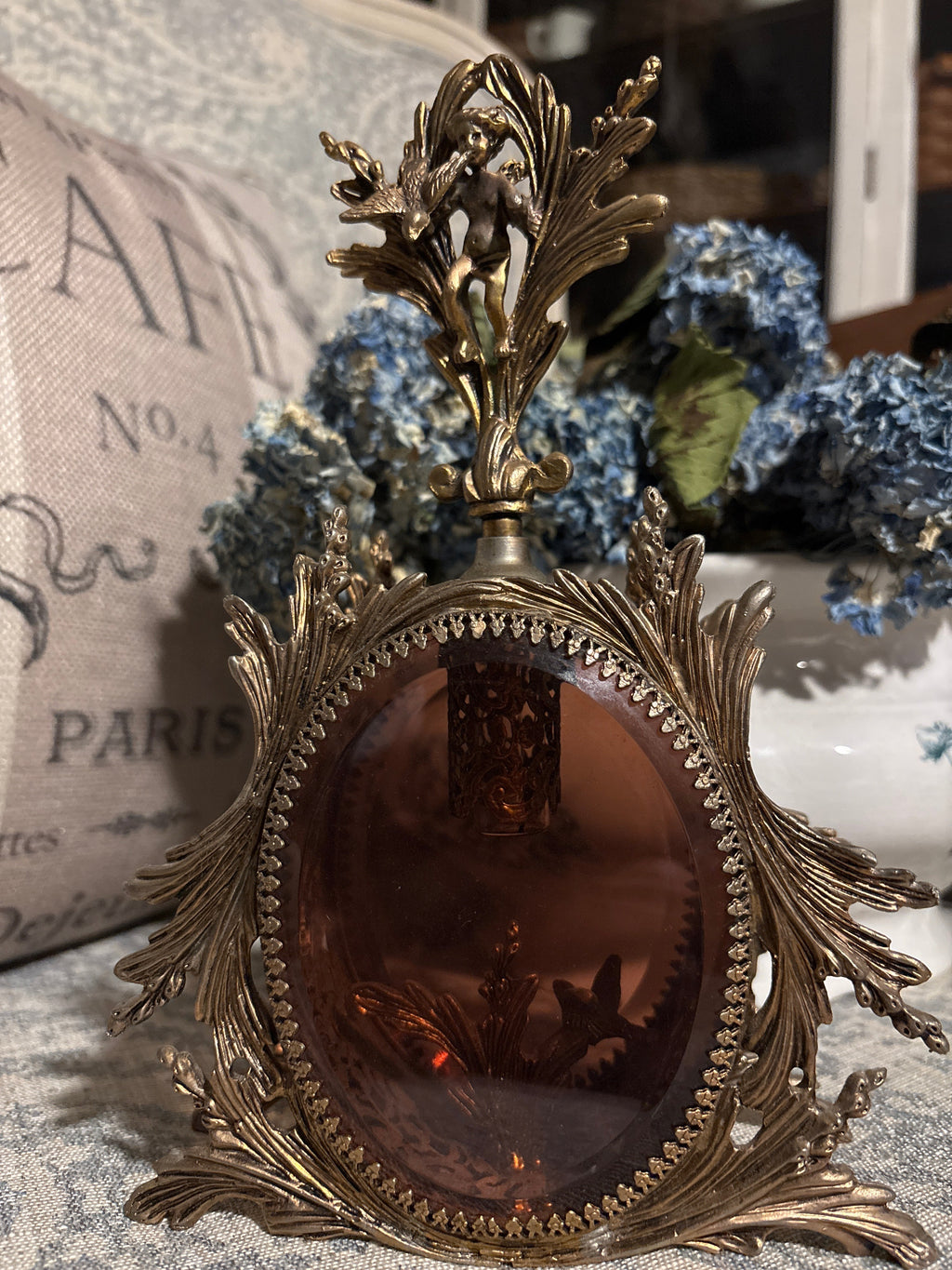 Vintage Ornate Brass Cherub Perfume Bottle